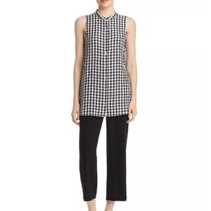 EILEEN FISHER black white gingham organic linen sleeveless tunic S